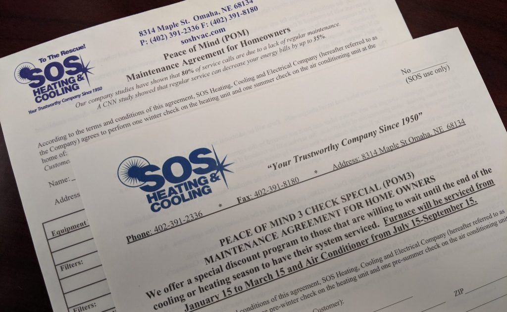 SOS Heating & Cooling's Peace Of Mind Maintenance Program